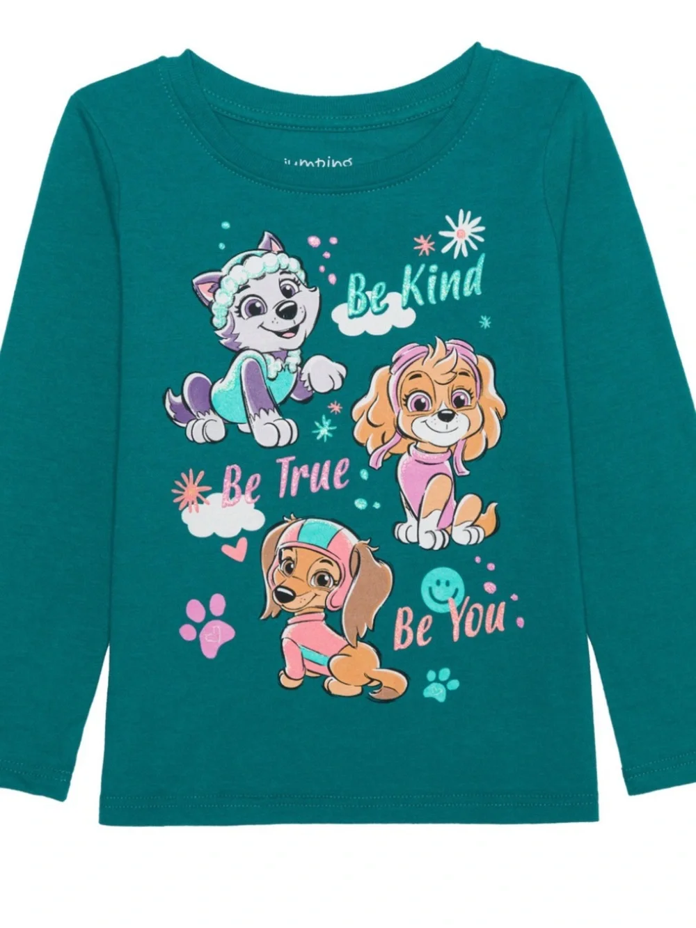 PAW Patrol Girls Teal 'Be Kind, Be True, Be You' Long Sleeve Tee size 7